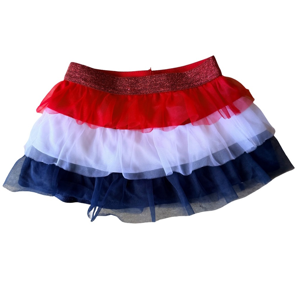 Red and White Layered Tulle Skirt